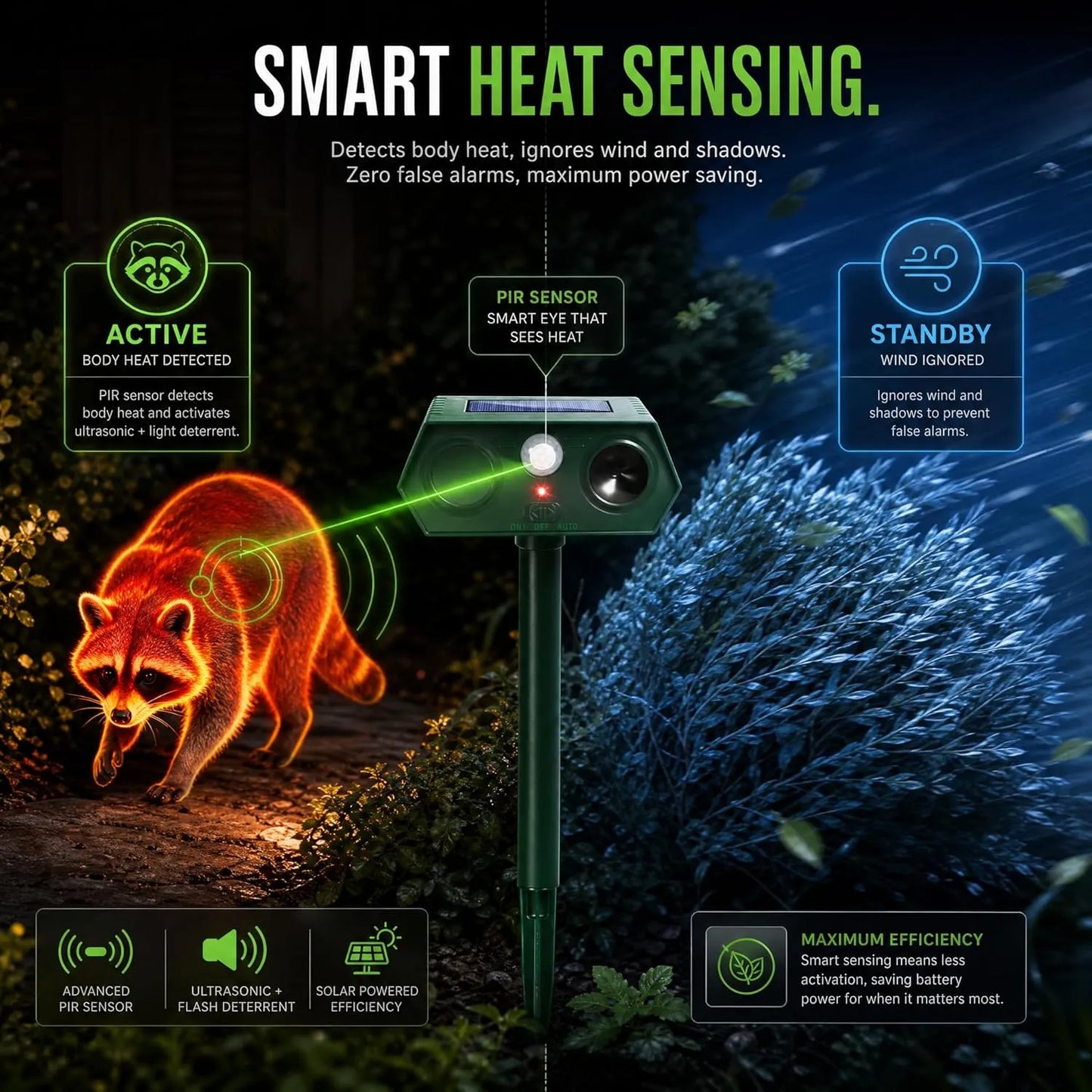 Waterproof Solar Powered Animal Repeller for Rats,Squirrels,Dogs,Foxes and Birds  with Motion Sensor & LED Flash