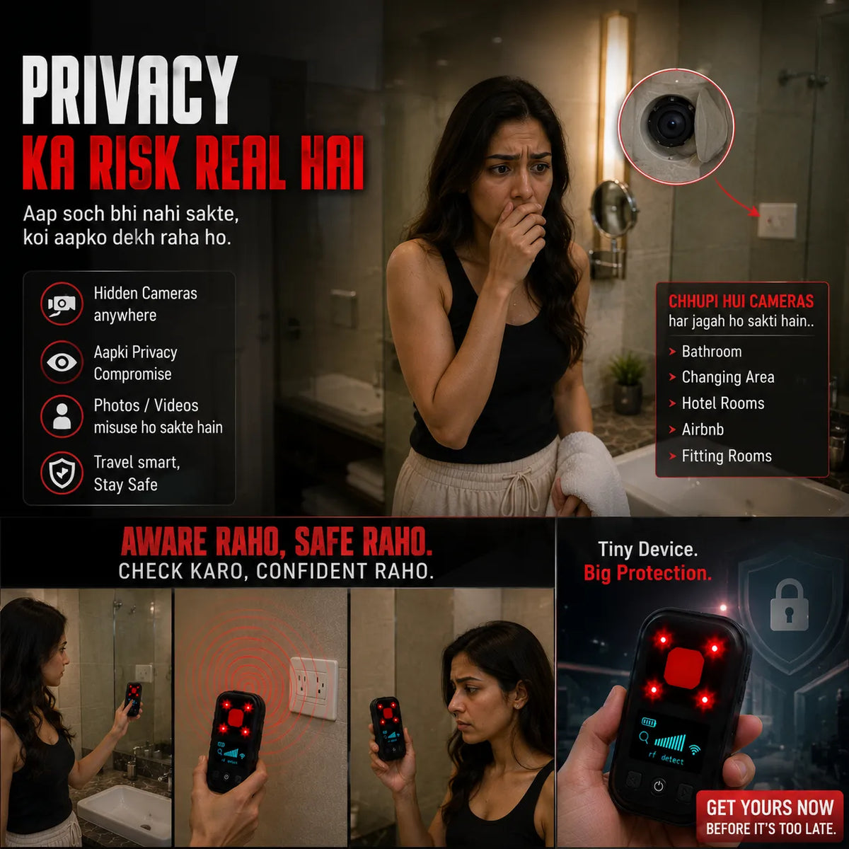 Advanced T03 Invisible Camera Detectors, Multi-Functional Anti-Spy Device with RF Signal Detection