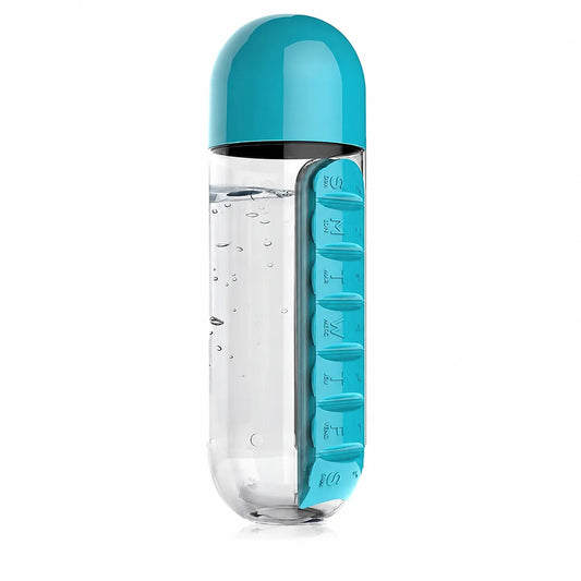 2-in-1 Water Bottle With Built-In Pill Organizer | Stay Hydrated & Never Miss Your Medicine Again