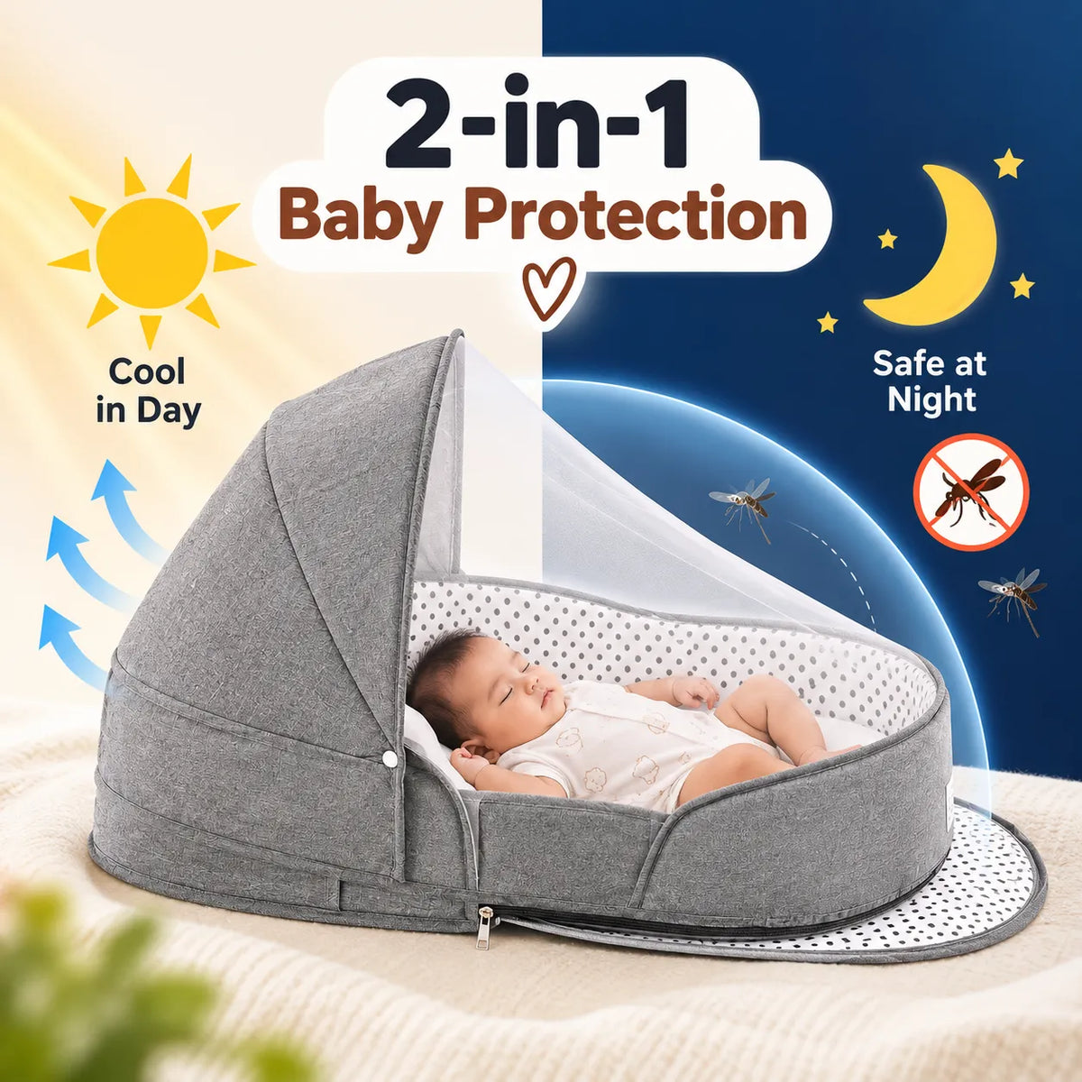 Portable Travel BabyBed, Cosleeping Bed with Mosquito Net and BabyDiaper Changing Pad,Lightweight and Foldable