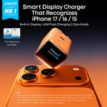 Anker Smart Display Charger, 45W Fast Charging USB C Charger with Smart Recognition, Built-in Maintenance Mode, Compact with 180° Foldable Plug