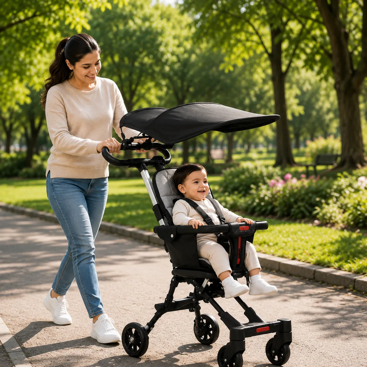 Ultra-Light Portable Baby Stroller with Push Handle, 4 Wheels & Portable Travel Buggy