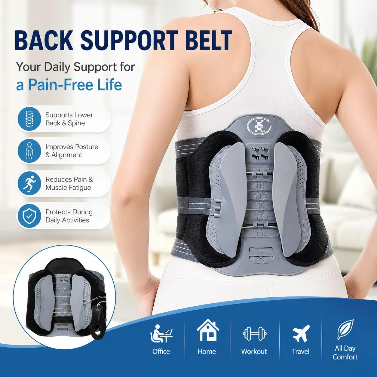 Adjustable Lumbar Belt with Breathable Pad