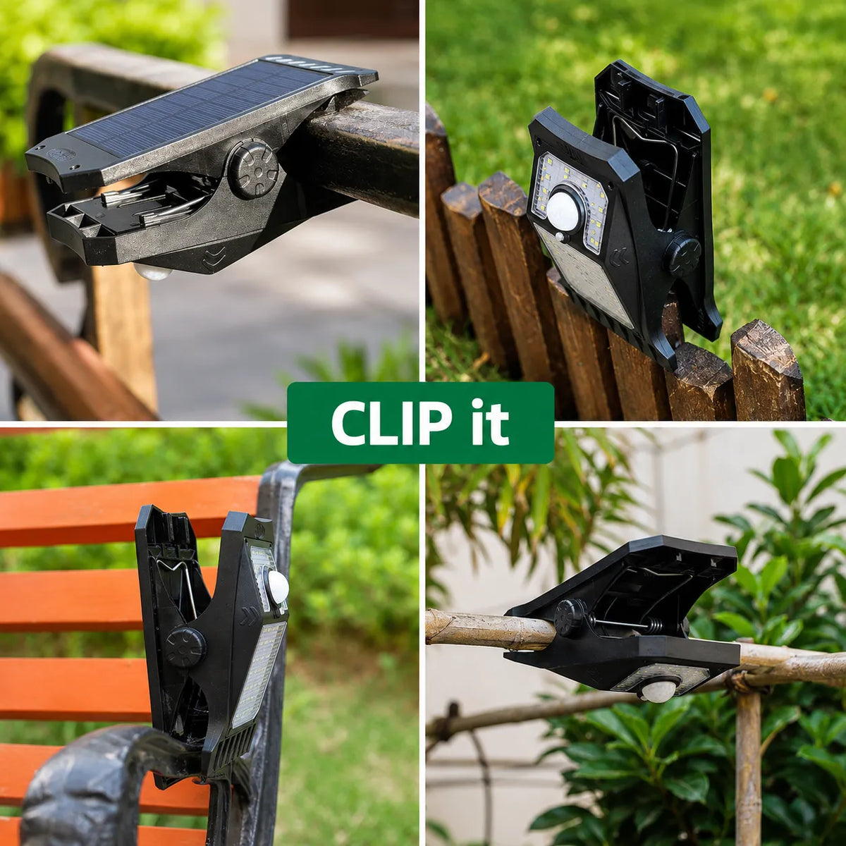 Waterproof Motion Sensor Clip Solar Light for Garden, Camping, Patio, Outdoor Living