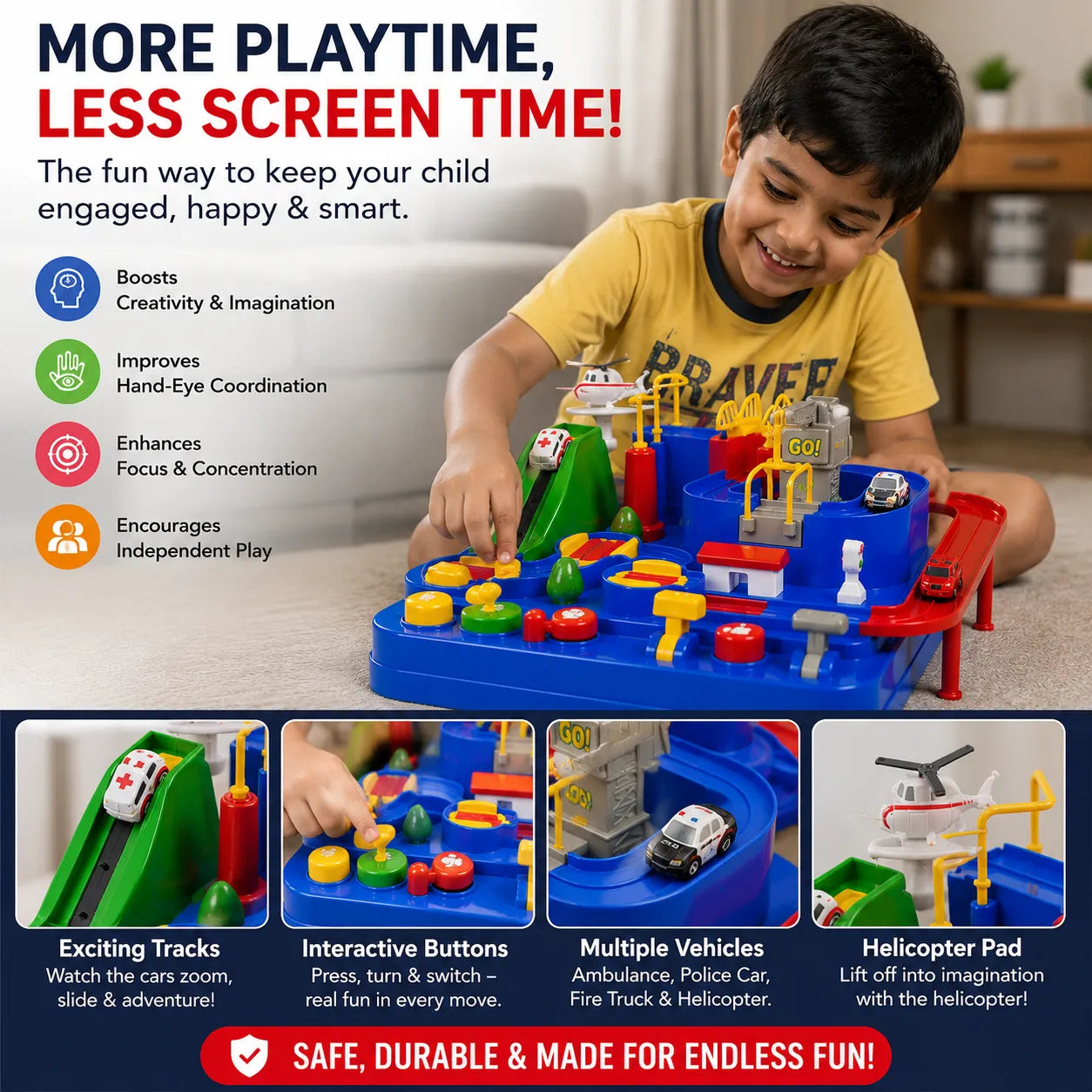 Car Adventure Rescue Track Set Educational Toy for Boys & Girls 3+ Years