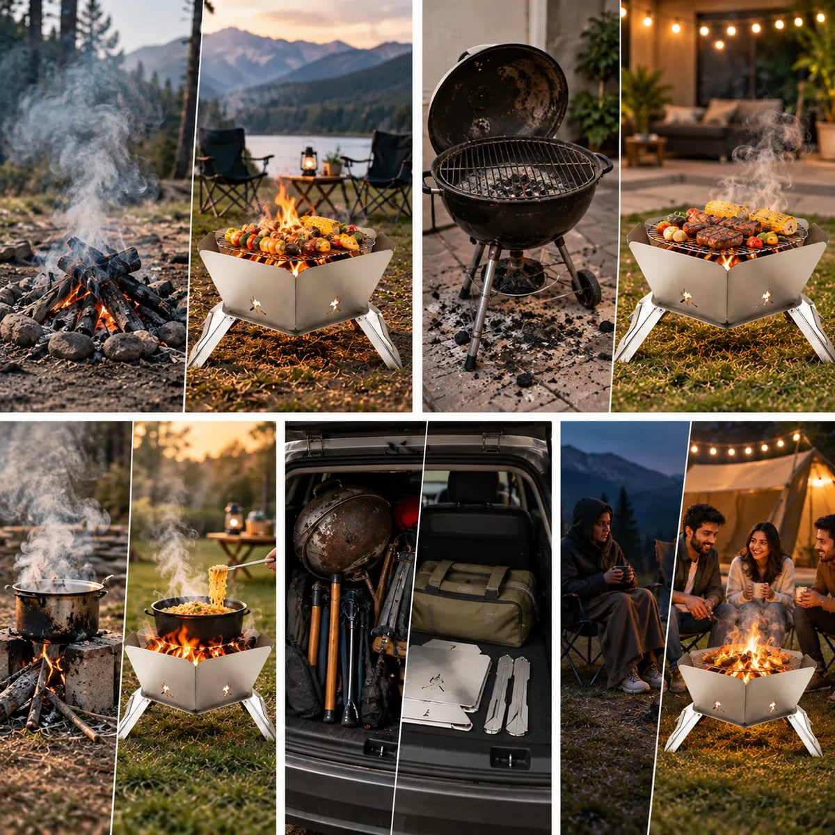 2-in-1 Folding Stainless Steel Camping Fire Pit & Stove for Picnic, Barbecue, Campfire & Hiking