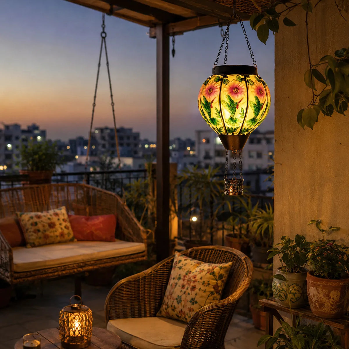 Hot Air Balloon Solar Lantern with Flickering Flame Light for Outside Garden Patio Porch Tree Yard