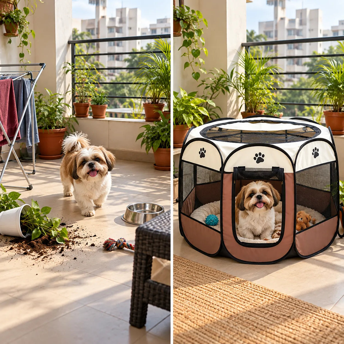 Foldable Octagonal Pet Enclosure Tent Portable Pop-Up Breathable Mesh House Shelter Cattery for Cats Dogs and Small Animals