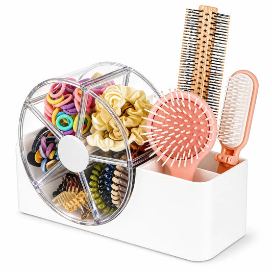 Accessories Organizer with 5-Section Rotating Case With 2-Slot For Dresser, Vanity, Bathroom, Bedroom & Office