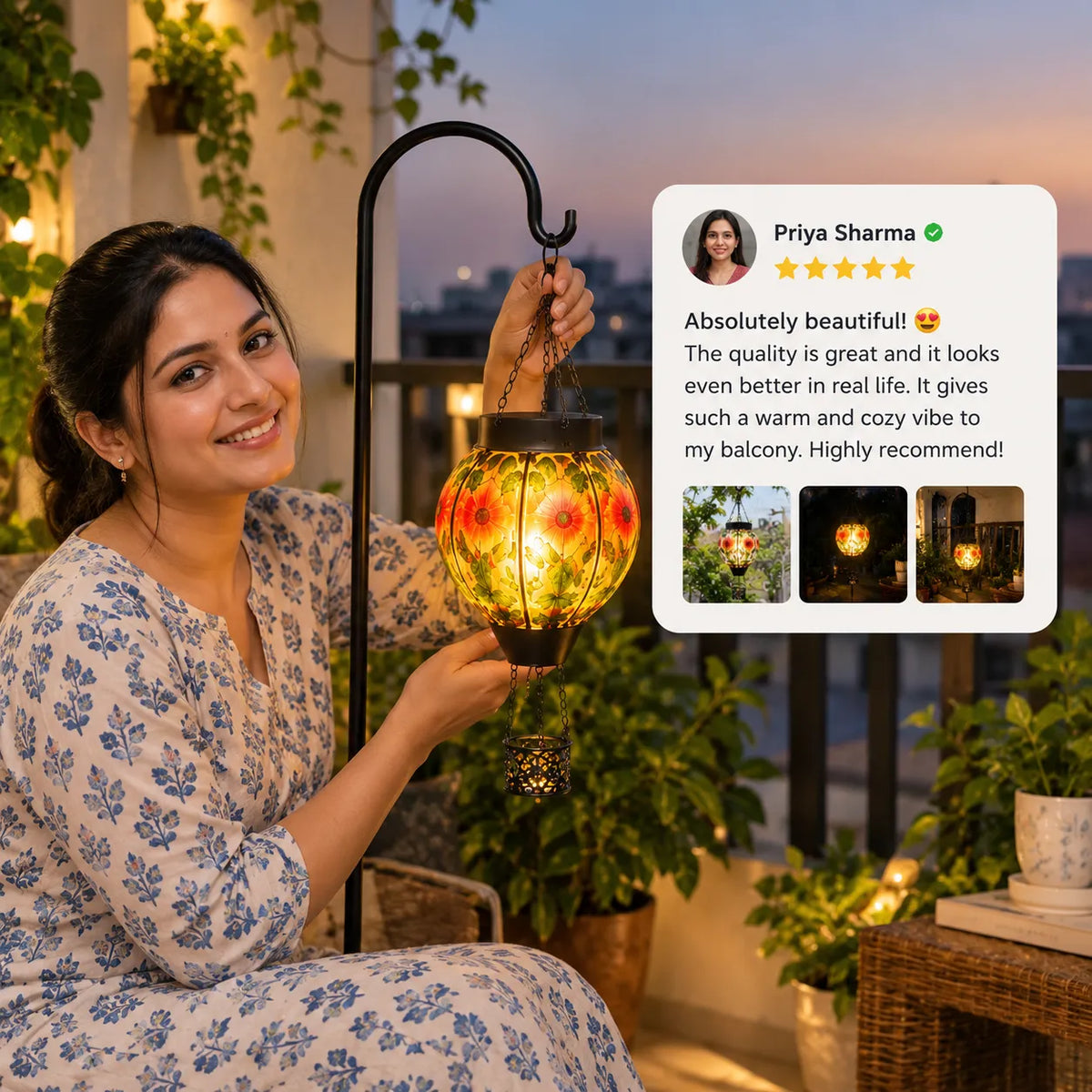 Hot Air Balloon Solar Lantern with Flickering Flame Light for Outside Garden Patio Porch Tree Yard