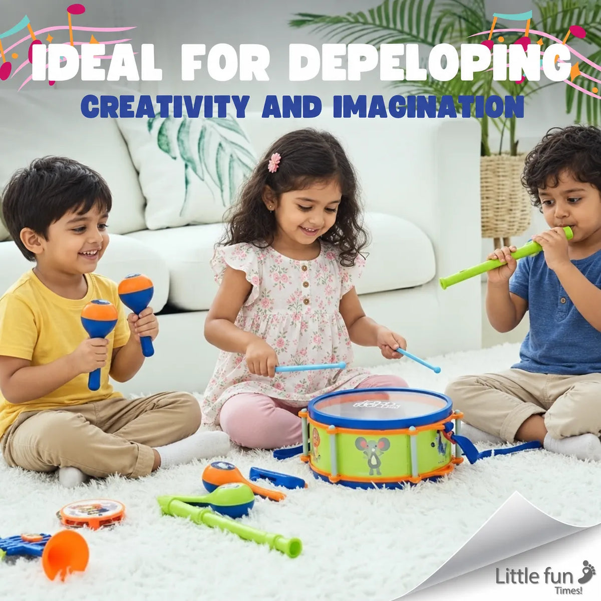 Rockstar Drum Set For Kids with 2 Drum Sticks and Microphone, Musical Instruments Playset, Birthday Gift for Boys and Girls