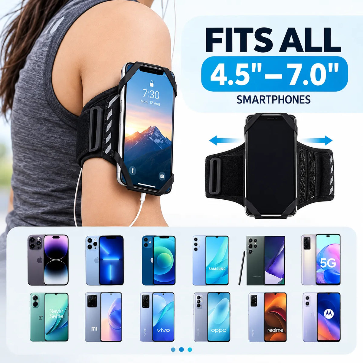360° Rotatable Armband Phone Holder with Card Pockets for Running, Hiking, Biking & Any Sports