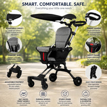 Ultra-Light Portable Baby Stroller with Push Handle, 4 Wheels & Portable Travel Buggy