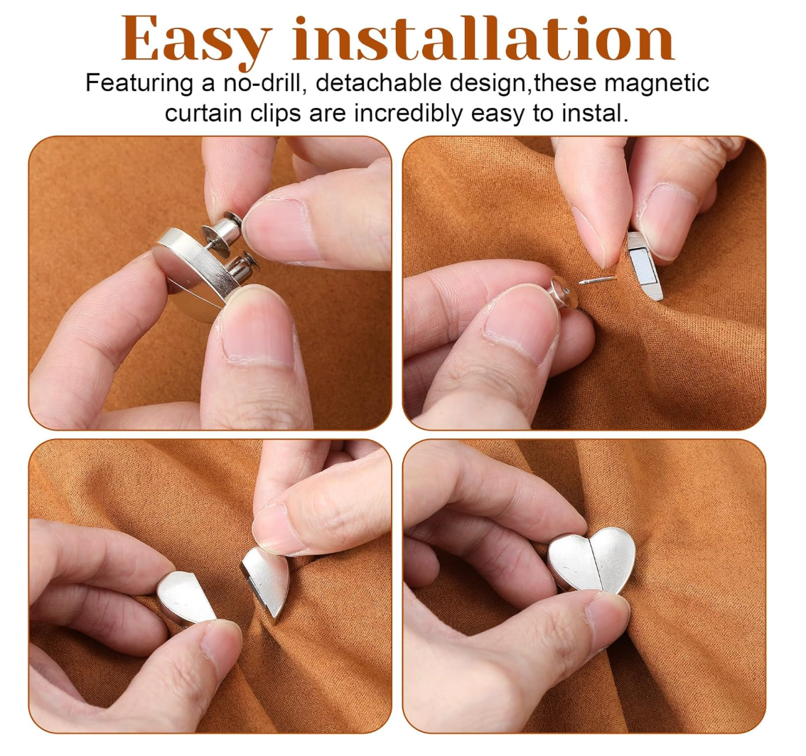Heart-Shaped Detachable Magnetic Curtain Clips (Pack of 5)