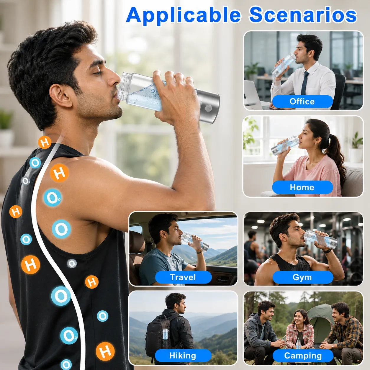 Rechargeable Hydrogen Water Bottle Generator for Exercise, Travel, Home, Office (430ml)