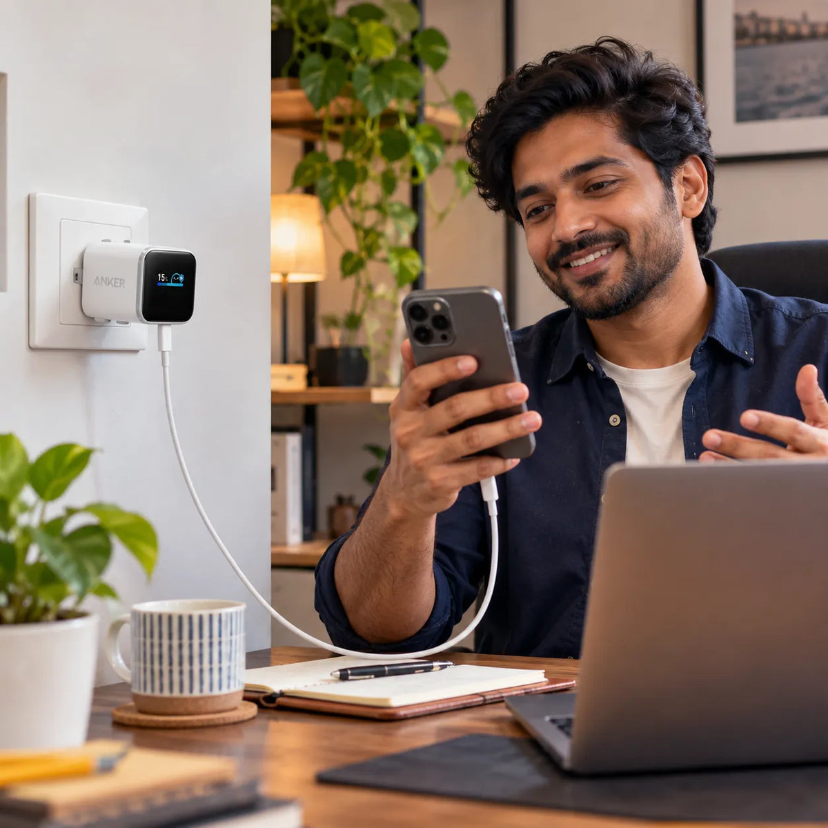 Anker Smart Display Charger, 45W Fast Charging USB C Charger with Smart Recognition, Built-in Maintenance Mode, Compact with 180° Foldable Plug
