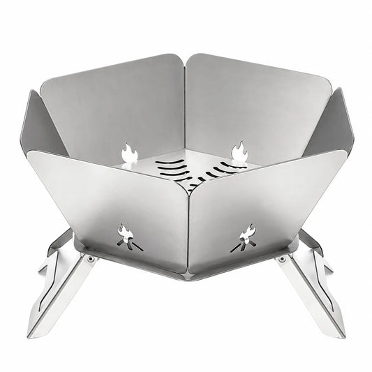 2-in-1 Folding Stainless Steel Camping Fire Pit & Stove for Picnic, Barbecue, Campfire & Hiking