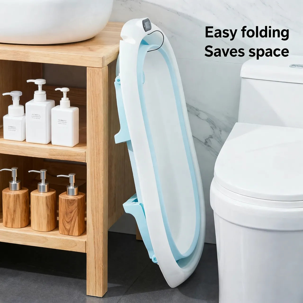 Foldable Baby Bath Tub with Built-In Digital Temperature Sensor