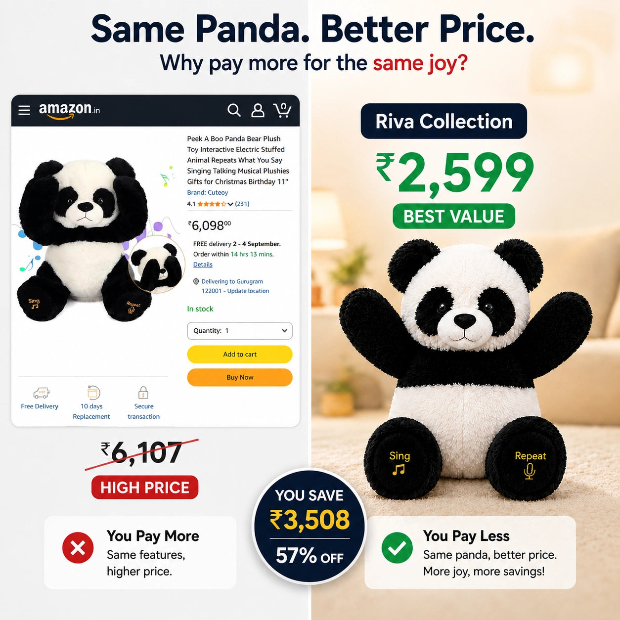 Singing & Voice Repeating Peek A Boo Panda Soft Toy for Screen-Free  Play, Imaginative Fun, Bedtime Comfort | Age Range 3–8 Years