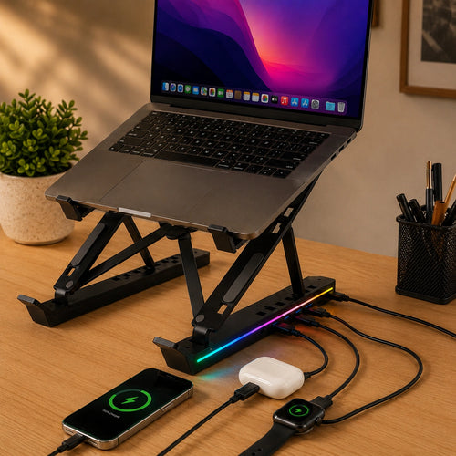 6-Level Foldable Ergonomic Riser Laptop Stand with 4 USB Port