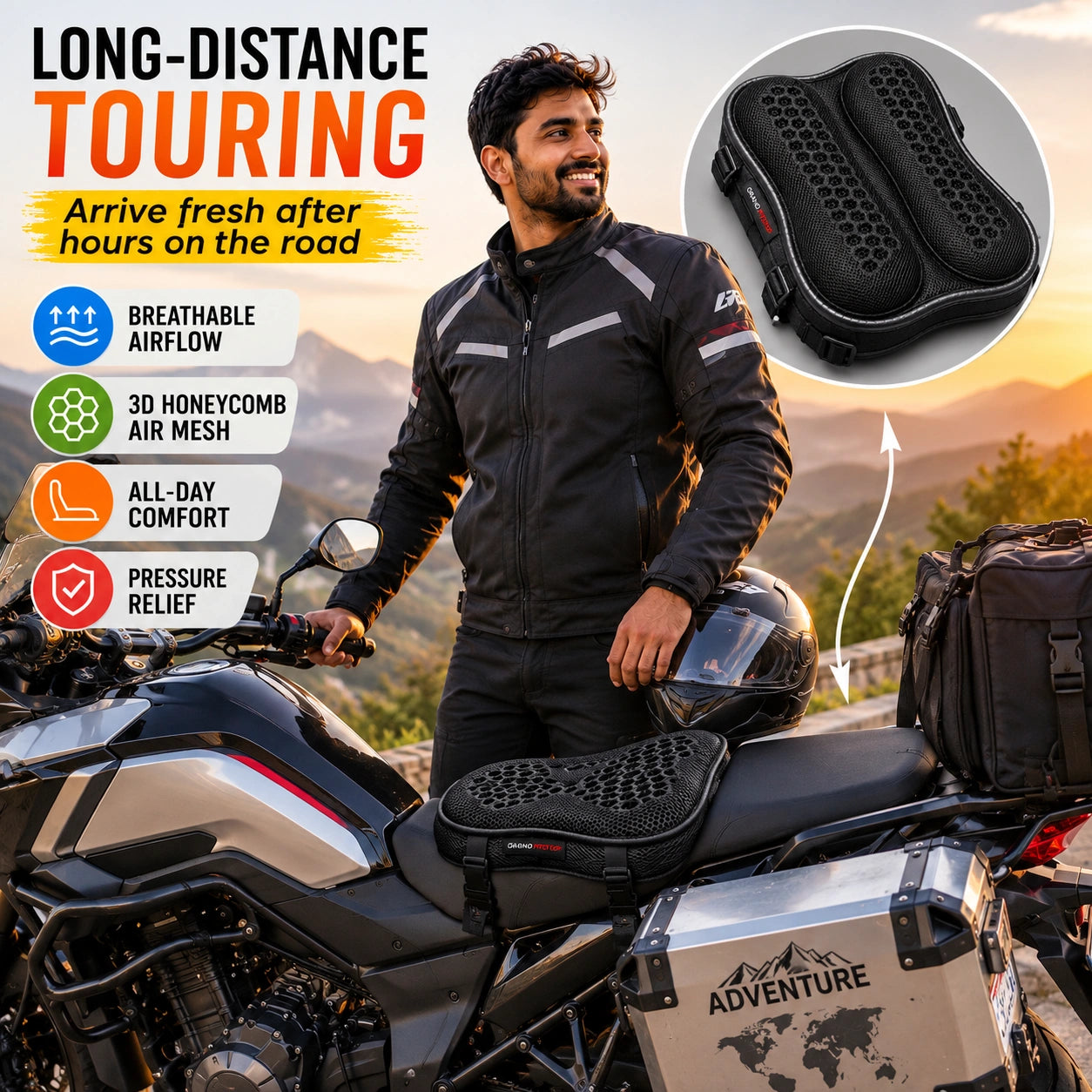 Shock Absorbing Motorcycle Seat Cushion