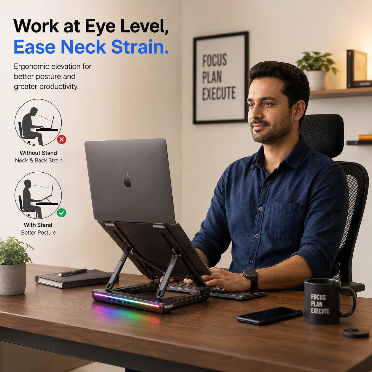 LED Laptop stand With USB-C Docking Station
