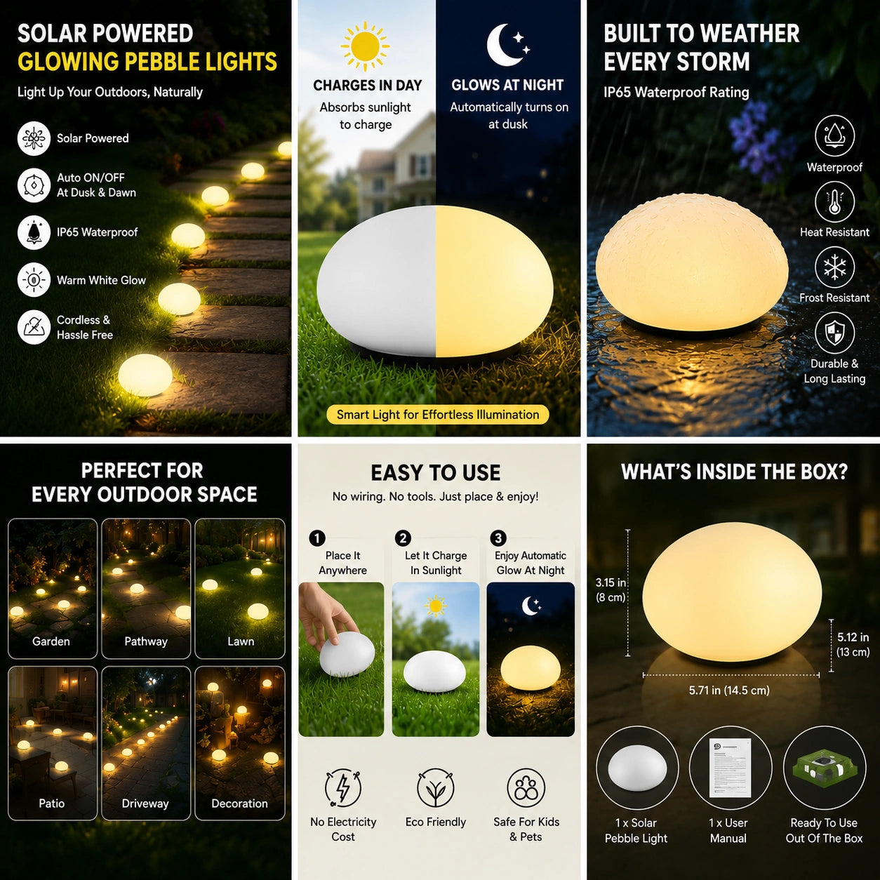 Solar Powered Glowing Pebble Lights