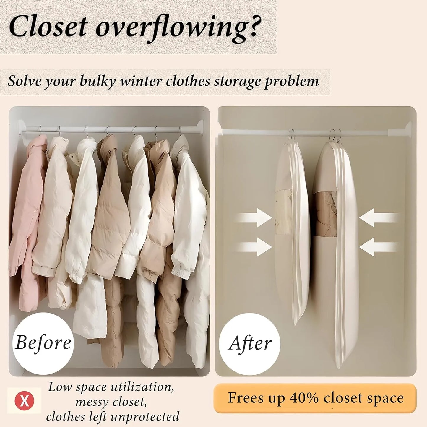 Space Saving Hanging Vacuum Clothes Organizer Storage Bag