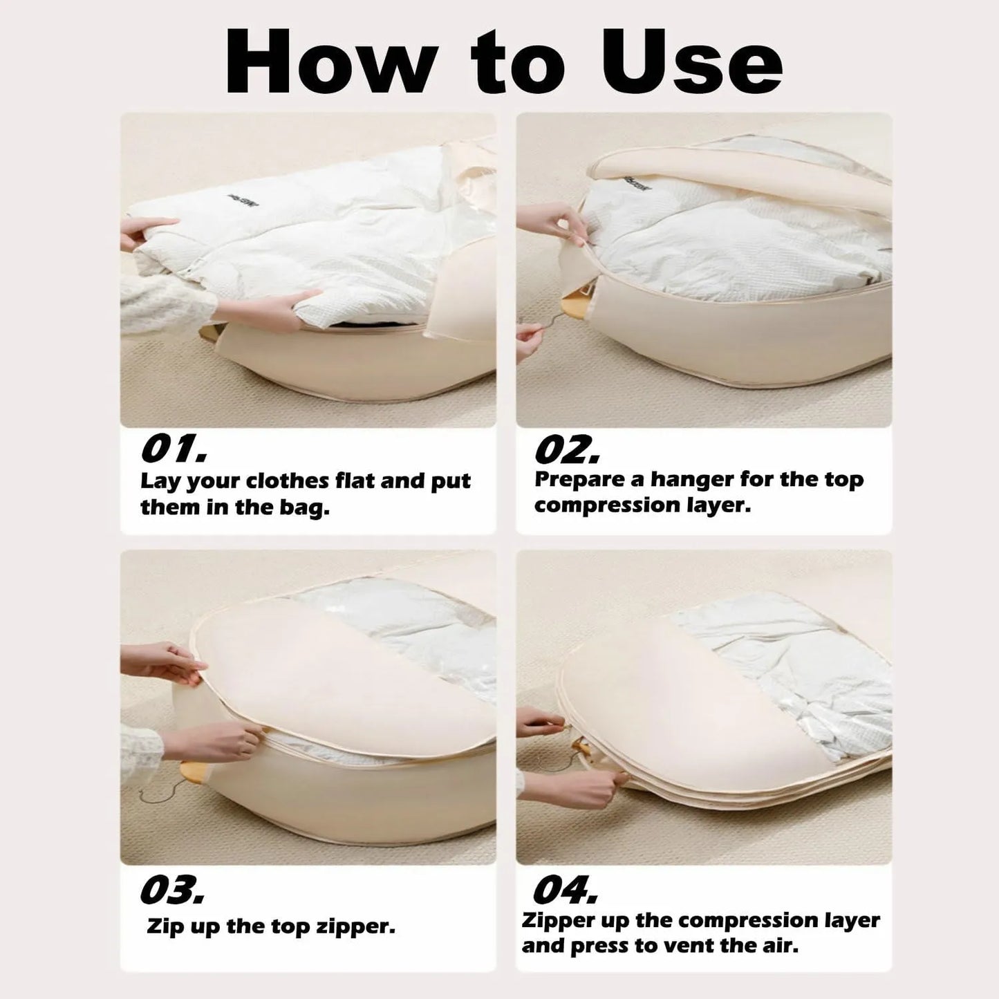 Space Saving Hanging Vacuum Clothes Organizer Storage Bag
