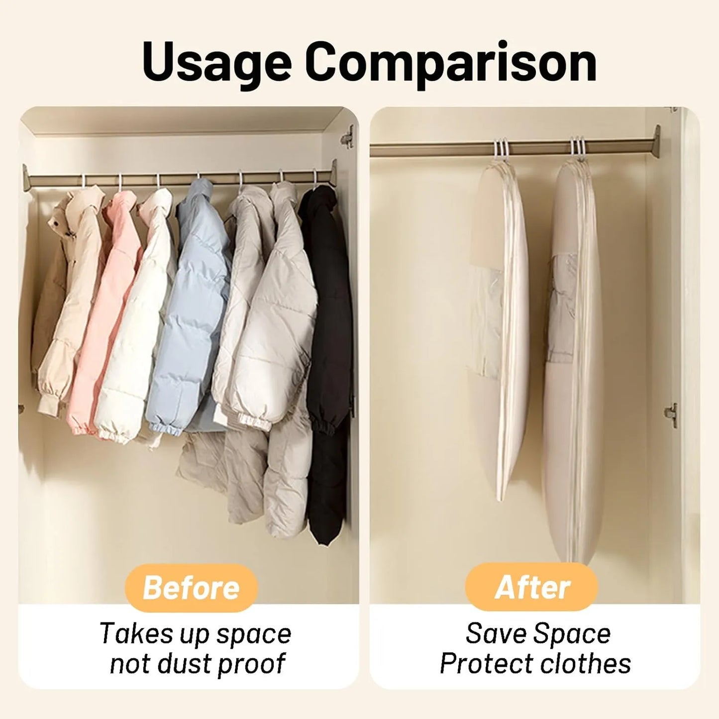 Space Saving Hanging Vacuum Clothes Organizer Storage Bag