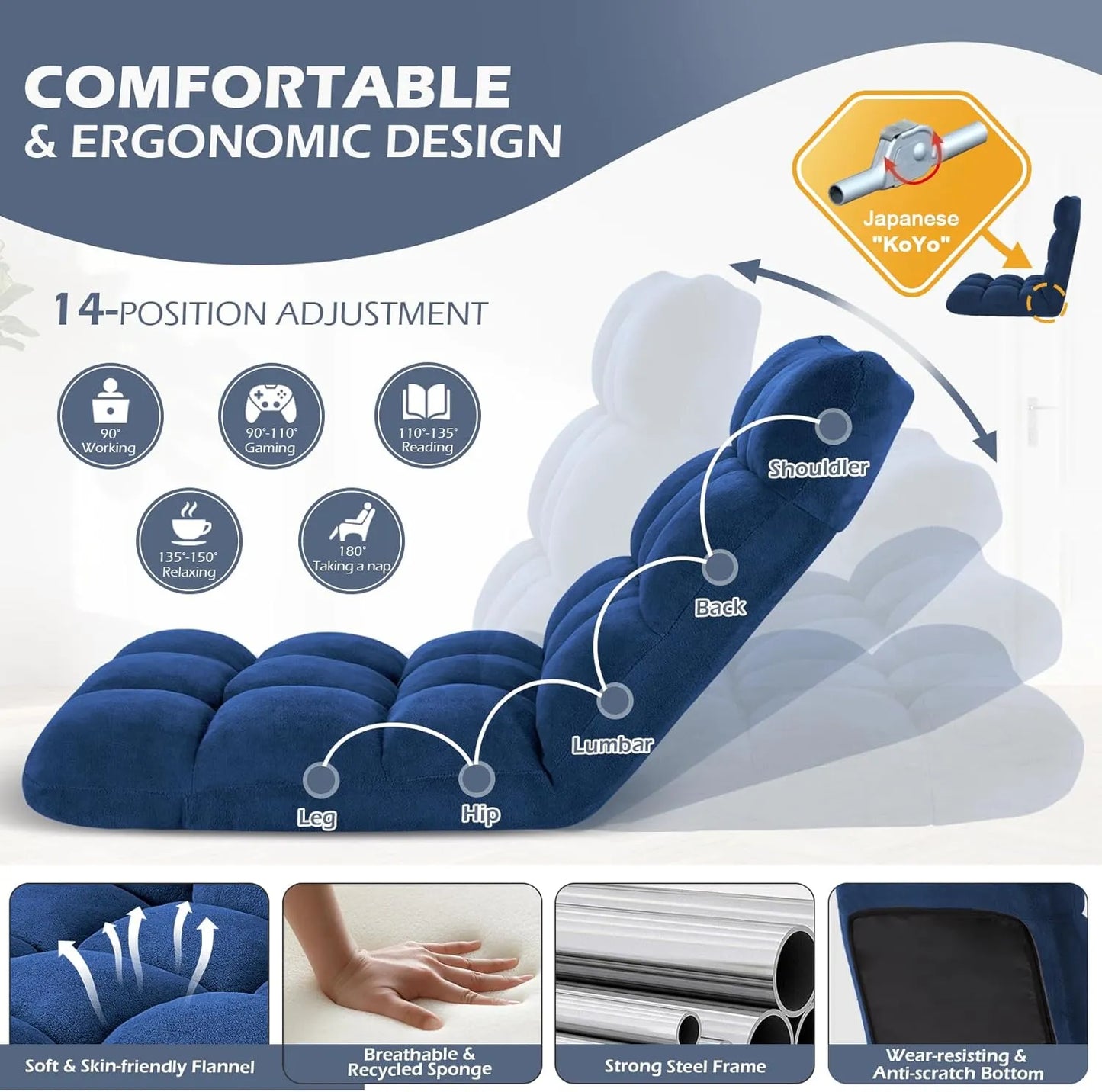 Foldable 14-Position Reclining Memory Foam Chair For Ultimate Comfort