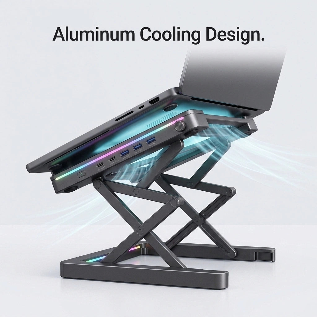 LED Laptop stand With USB-C Docking Station