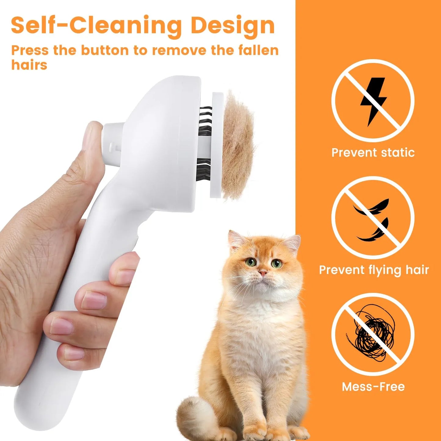 Skin-Friendly Self Cleaning Cat Grooming Brush with Diffuser Comb