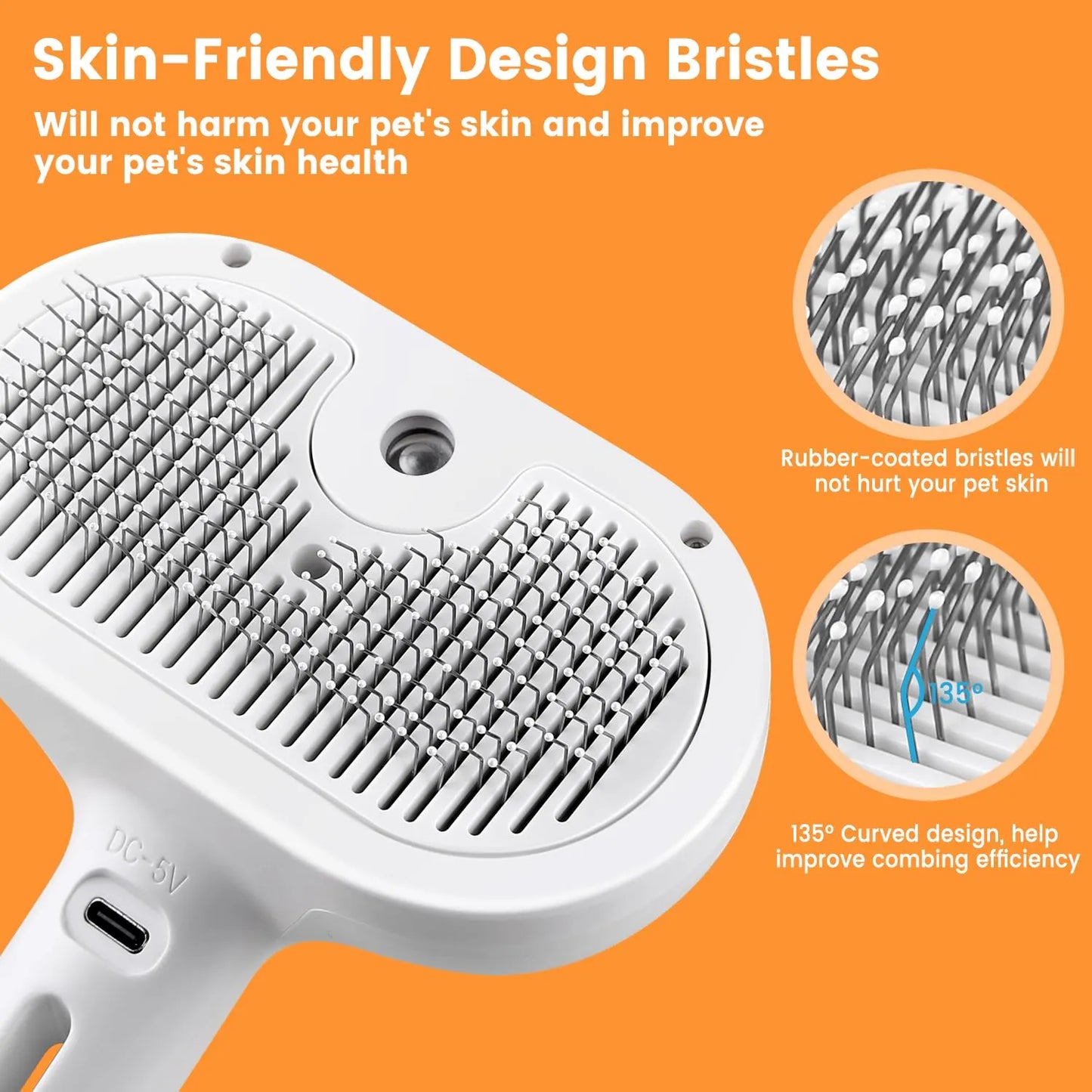 Skin-Friendly Self Cleaning Cat Grooming Brush with Diffuser Comb
