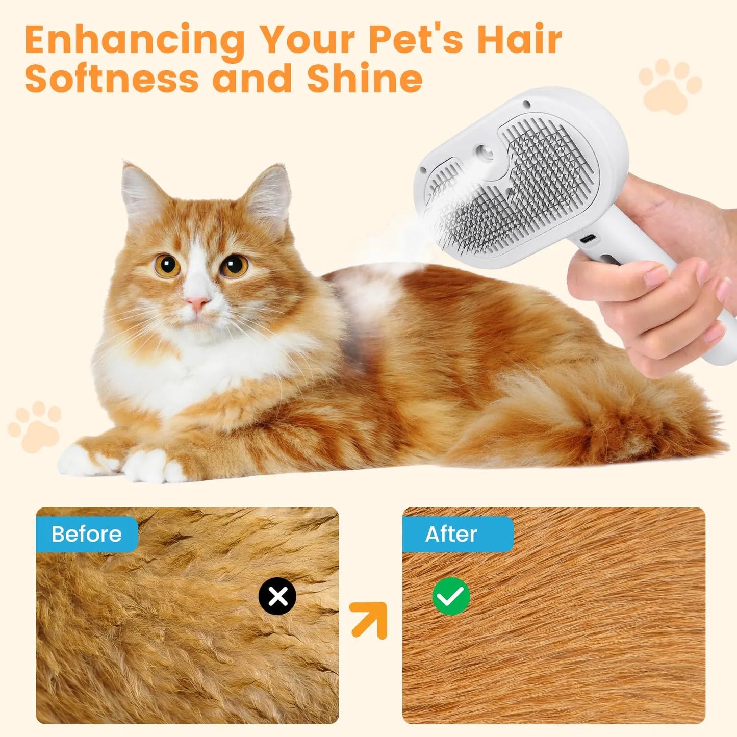 Skin-Friendly Self Cleaning Cat Grooming Brush with Diffuser Comb