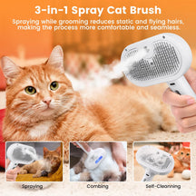 Skin-Friendly Self Cleaning Cat Grooming Brush with Diffuser Comb
