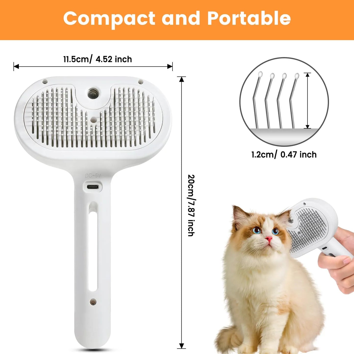 Skin-Friendly Self Cleaning Cat Grooming Brush with Diffuser Comb
