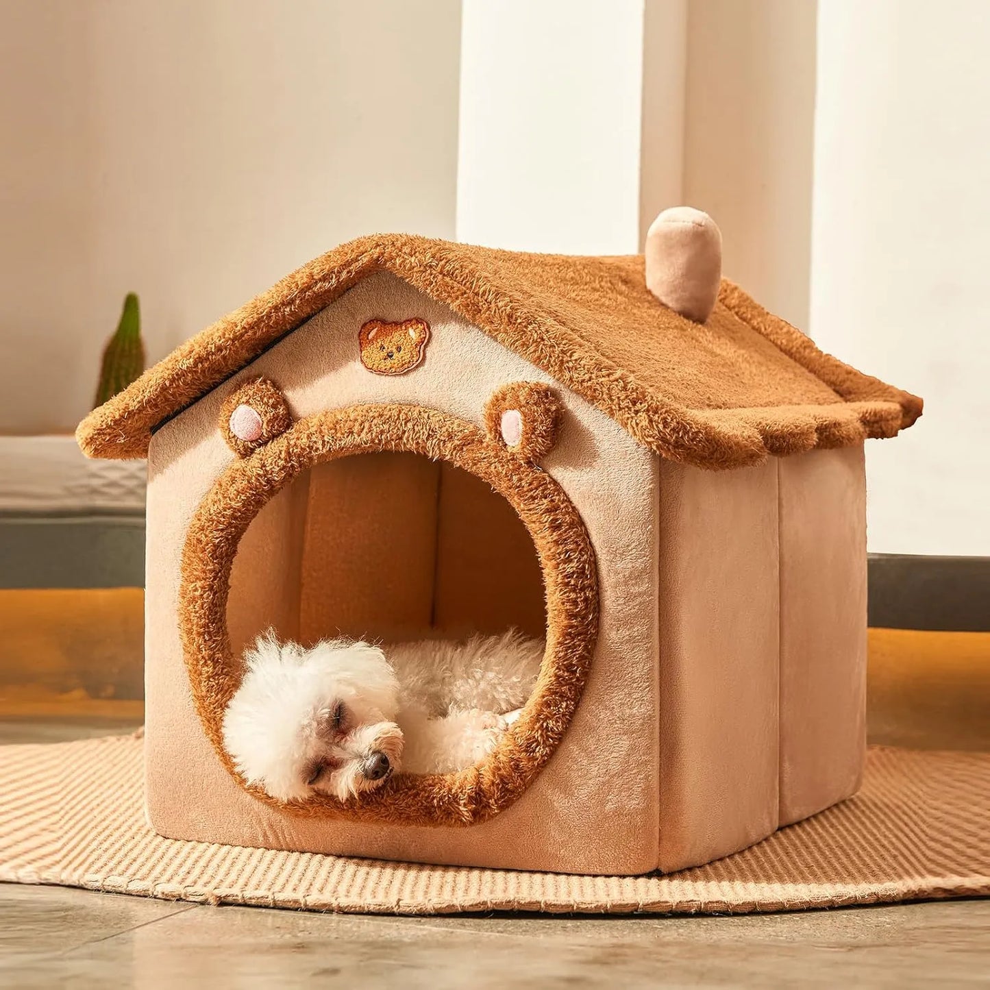 Comfort Plush Pet House Bed with Secure Cozy Space