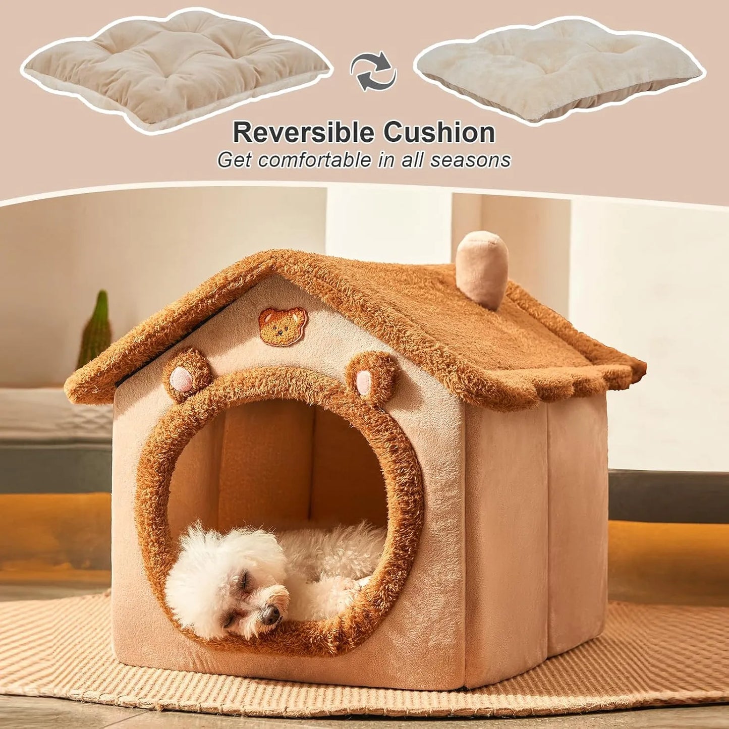 Comfort Plush Pet House Bed with Secure Cozy Space