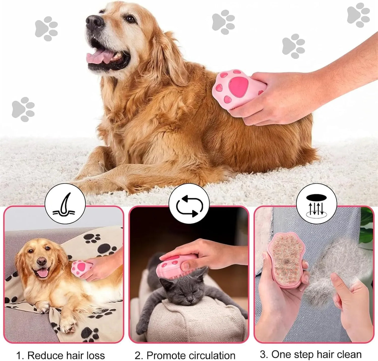 Rechargeable Pet Grooming Spray Brush for Cats & Dogs