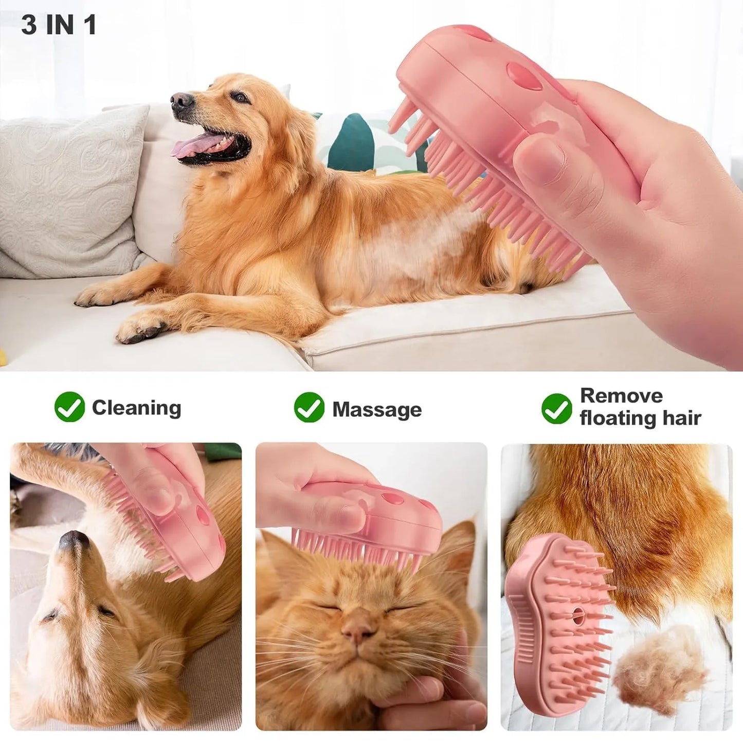 Rechargeable Pet Grooming Spray Brush for Cats & Dogs