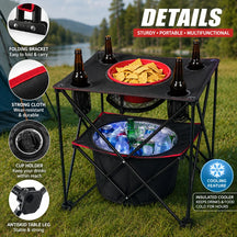 Portable Camping Table With Insulated Cooler for Outside, Fishing, Hiking, Tailgating