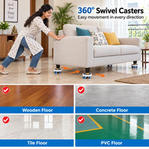 360° Rotating Heavy Duty Appliances & Furniture Mover With 1 High-Leverage Steel Crowbar Lifter, 4 Omnidirectional Wheeled Dollies