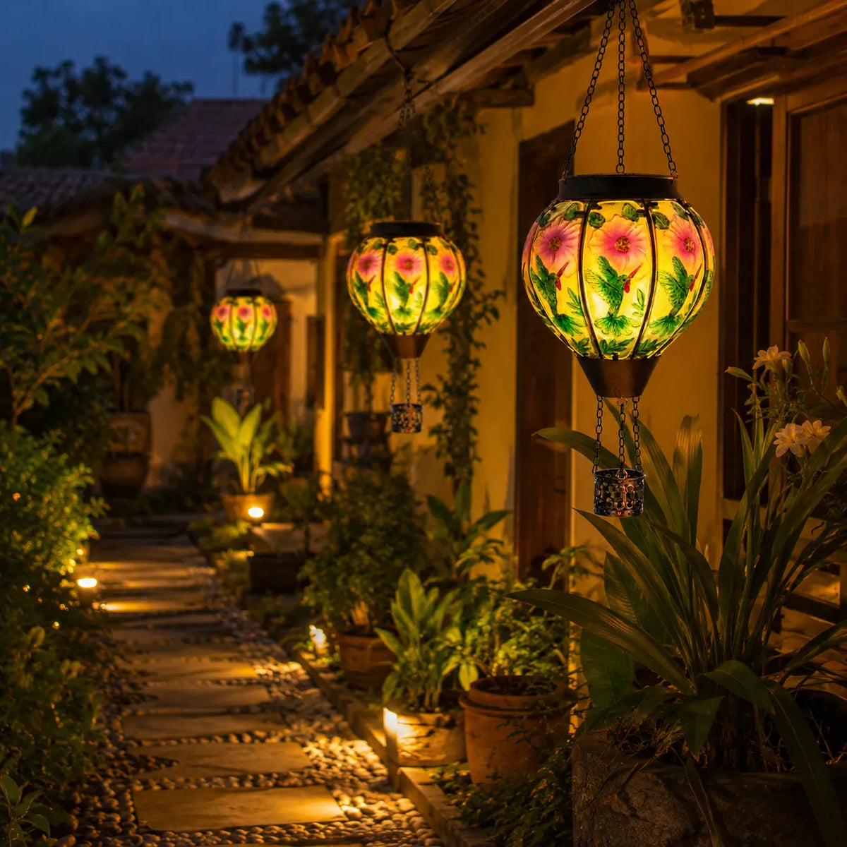 Hot Air Balloon Solar Lantern with Flickering Flame Light for Outside Garden Patio Porch Tree Yard