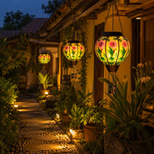 Hot Air Balloon Solar Lantern with Flickering Flame Light for Outside Garden Patio Porch Tree Yard