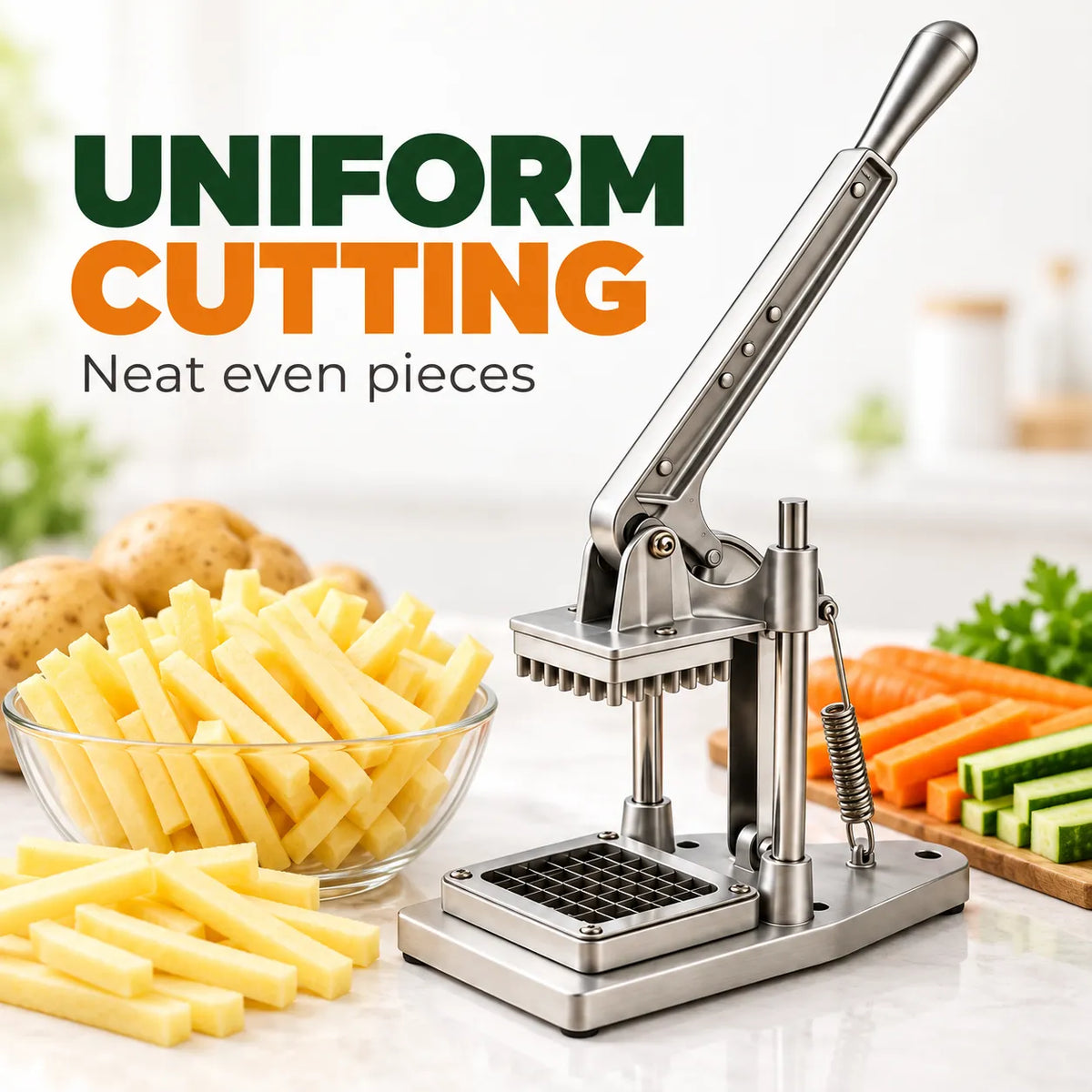 Professional Heavy-Duty Vertical Vegetable Dicer & French Fry Cutter For Uniform Dicing, Chopping, and Slicing.
