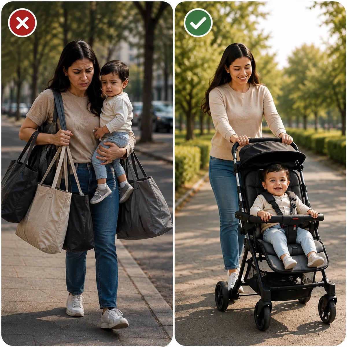 Ultra-Light Portable Baby Stroller with Push Handle, 4 Wheels & Portable Travel Buggy