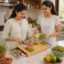 Chopping Board with Magnetic Trays – Practical Chopping Board in High Quality Bamboo Wood with Tray