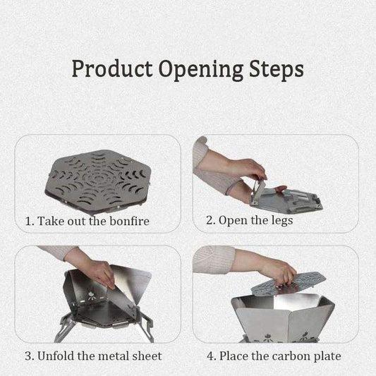 Folding Stainless Steel Camping Fire Pit & Stove