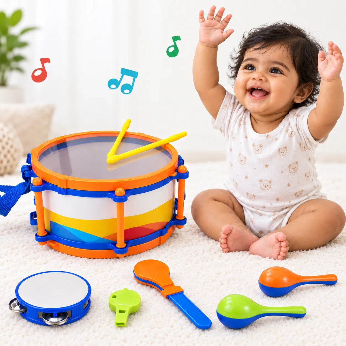 Rockstar Drum Set For Kids with 2 Drum Sticks and Microphone, Musical Instruments Playset, Birthday Gift for Boys and Girls